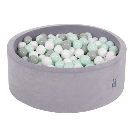 KiddyMoon Soft Ball Pit Round 7cm /  2.75In for Kids, Foam Velvet Ball Pool Baby Playballs, Made In The EU, Grey Mountains: White/ Mint/ Greengrey