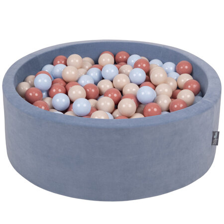 KiddyMoon Soft Ball Pit Round 7cm /  2.75In for Kids, Foam Velvet Ball Pool Baby Playballs, Made In The EU, Ice Blue: Pastel Beige/ Pastel Blue/ Salmon Pink