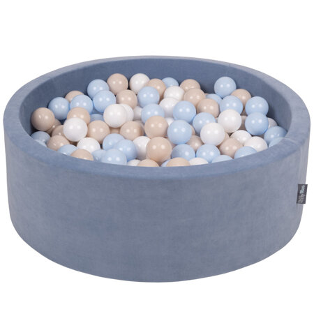 KiddyMoon Soft Ball Pit Round 7cm /  2.75In for Kids, Foam Velvet Ball Pool Baby Playballs, Made In The EU, Ice Blue: Pastel Beige/ Pastel Blue/ White