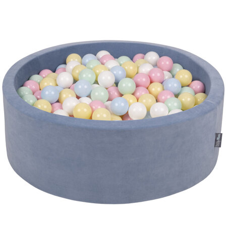 KiddyMoon Soft Ball Pit Round 7cm /  2.75In for Kids, Foam Velvet Ball Pool Baby Playballs, Made In The EU, Ice Blue: Pastel Blue/ Pastel Yellow/ White/ Mint/ Powder Pink