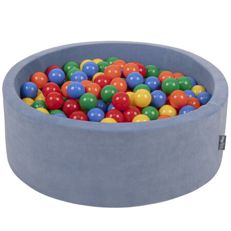 KiddyMoon Soft Ball Pit Round 7cm /  2.75In for Kids, Foam Velvet Ball Pool Baby Playballs, Made In The EU, Ice Blue: Yellow/ Green/ Blue/ Red/ Orange