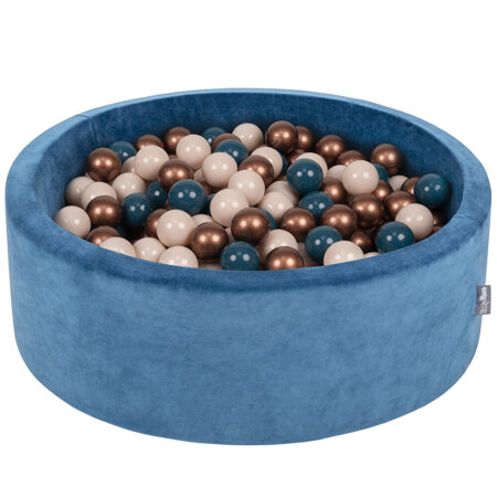 KiddyMoon Soft Ball Pit Round 7cm /  2.75In for Kids, Foam Velvet Ball Pool Baby Playballs, Made In The EU, Lagoon Turquoise: Dark Turquoise/ Pastel Beige/ Copper