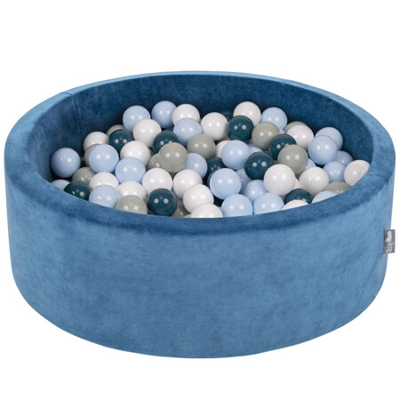 KiddyMoon Soft Ball Pit Round 7cm /  2.75In for Kids, Foam Velvet Ball Pool Baby Playballs, Made In The EU, Lagoon Turquoise: Dark Turquoise/ Pastel Blue/ Grey/ White