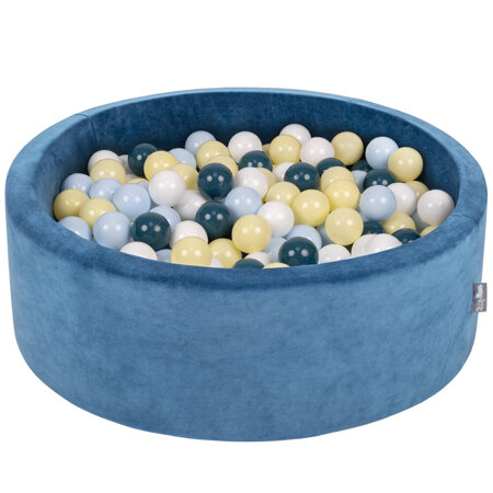 KiddyMoon Soft Ball Pit Round 7cm /  2.75In for Kids, Foam Velvet Ball Pool Baby Playballs, Made In The EU, Lagoon Turquoise: Dark Turquoise/ Pastel Blue/ Pastel Yellow/ White