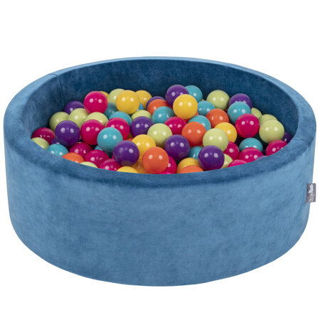 KiddyMoon Soft Ball Pit Round 7cm /  2.75In for Kids, Foam Velvet Ball Pool Baby Playballs, Made In The EU, Lagoon Turquoise: Light Green/ Yellow/ Turquoise/ Orange/ Dark Pink/ Purple
