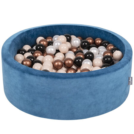 KiddyMoon Soft Ball Pit Round 7cm /  2.75In for Kids, Foam Velvet Ball Pool Baby Playballs, Made In The EU, Lagoon Turquoise: Pastel Beige/ Copper/ Black/ Pearl