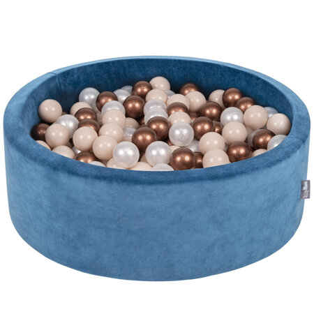 KiddyMoon Soft Ball Pit Round 7cm /  2.75In for Kids, Foam Velvet Ball Pool Baby Playballs, Made In The EU, Lagoon Turquoise: Pastel Beige/ Copper/ Pearl