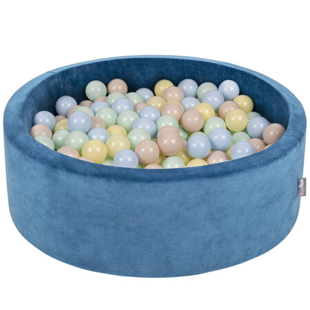 KiddyMoon Soft Ball Pit Round 7cm /  2.75In for Kids, Foam Velvet Ball Pool Baby Playballs, Made In The EU, Lagoon Turquoise: Pastel Beige/ Pastel Blue/ Pastel Yellow/ Mint