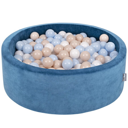 KiddyMoon Soft Ball Pit Round 7cm /  2.75In for Kids, Foam Velvet Ball Pool Baby Playballs, Made In The EU, Lagoon Turquoise: Pastel Beige/ Pastel Blue/ White
