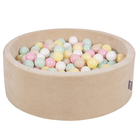 KiddyMoon Soft Ball Pit Round 7cm /  2.75In for Kids, Foam Velvet Ball Pool Baby Playballs, Sand Beige: Pastel Beige/ Pastel Yellow/ White/ Mint/ Light Pink