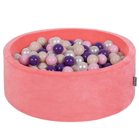 KiddyMoon Soft Ball Pit Round 7cm /  2.75In for Kids, Foam Velvet Ball Pool Baby Playballs, Watermelon Pink: Pastel Beige/ Light Pink/ Pearl/ Purple