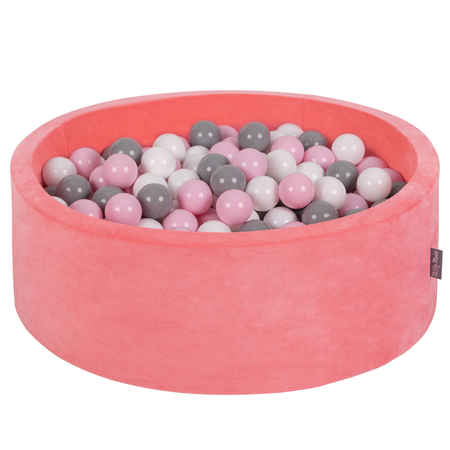 KiddyMoon Soft Ball Pit Round 7cm /  2.75In for Kids, Foam Velvet Ball Pool Baby Playballs, Watermelon Pink: White/ Grey/ Light Pink