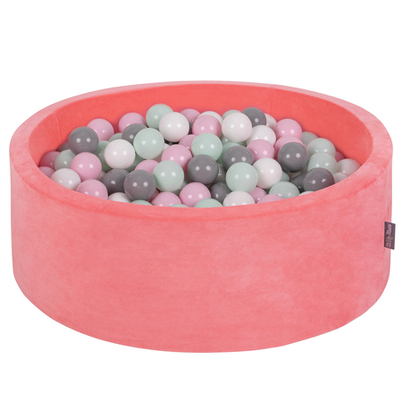 KiddyMoon Soft Ball Pit Round 7cm /  2.75In for Kids, Foam Velvet Ball Pool Baby Playballs, Watermelon Pink: White/ Grey/ Mint/ Light Pink