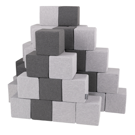 KiddyMoon Soft Foam Cubes Building Blocks 14cm for Children Multifunctional Foam Construction Montessori Toy for Babies, Certified Made in The EU, Cubes: Dark Grey-Light Grey