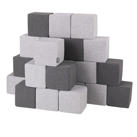 KiddyMoon Soft Foam Cubes Building Blocks 14cm for Children Multifunctional Foam Construction Montessori Toy for Babies, Certified Made in The EU, Cubes: Dark Grey-Light Grey