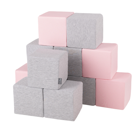 KiddyMoon Soft Foam Cubes Building Blocks 14cm for Children Multifunctional Foam Construction Montessori Toy for Babies, Certified Made in The EU, Cubes: Light Grey-Pink