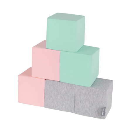 KiddyMoon Soft Foam Cubes Building Blocks 14cm for Children Multifunctional Foam Construction Montessori Toy for Babies, Certified Made in The EU, Cubes: Light Grey-Pink-Mint