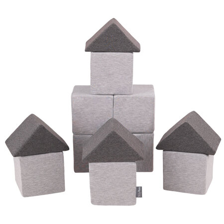 KiddyMoon Soft Foam Cubes Building Blocks 14cm for Children Multifunctional Foam Construction Montessori Toy for Babies, Certified Made in The EU, Mix:  Light Grey-Dark Grey