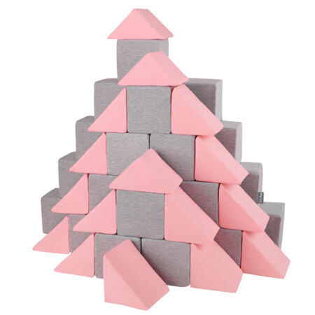 KiddyMoon Soft Foam Cubes Building Blocks 14cm for Children Multifunctional Foam Construction Montessori Toy for Babies, Certified Made in The EU, Mix:  Light Grey-Pink