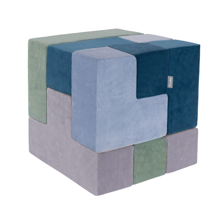 KiddyMoon Soft Foam Cubes with Velvet Cover Building Blocks for Children , Laguna Blue-Forest Green-Ice Blue-Grey Mountains