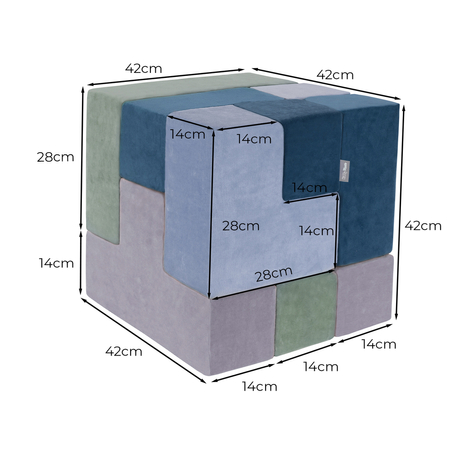 KiddyMoon Soft Foam Cubes with Velvet Cover Building Blocks for Children , Laguna Blue-Forest Green-Ice Blue-Grey Mountains