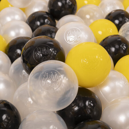 KiddyMoon Soft Plastic Play Balls 6cm /  2.36 Multi Colour Made in EU, Black/ Pearl/ Yellow/ Transparent
