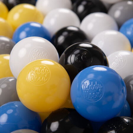 KiddyMoon Soft Plastic Play Balls 6cm /  2.36 Multi Colour Made in EU, Black/ White/ Grey/ Blue/ Yellow