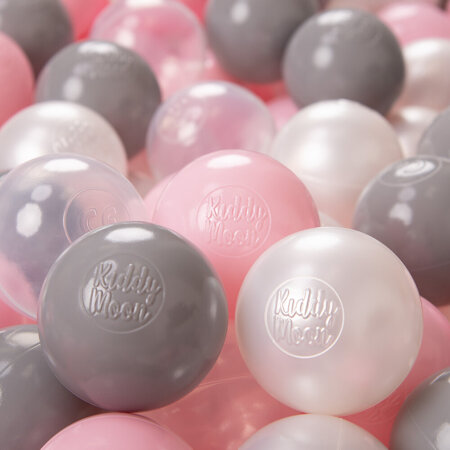 KiddyMoon Soft Plastic Play Balls 6cm /  2.36 Multi Colour Made in EU, Pearl/ Grey/ Transparent/ Light Pink