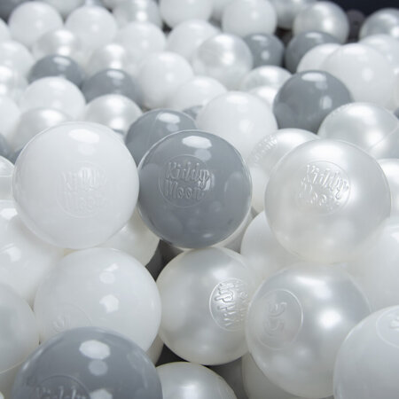 KiddyMoon Soft Plastic Play Balls 6cm /  2.36 Multi Colour Made in EU, White/ Grey/ Pearl