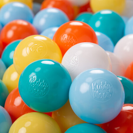 KiddyMoon Soft Plastic Play Balls 6cm /  2.36 Multi Colour Made in EU, White/ Yellow/ Orange/ Baby Blue/ Turquoise