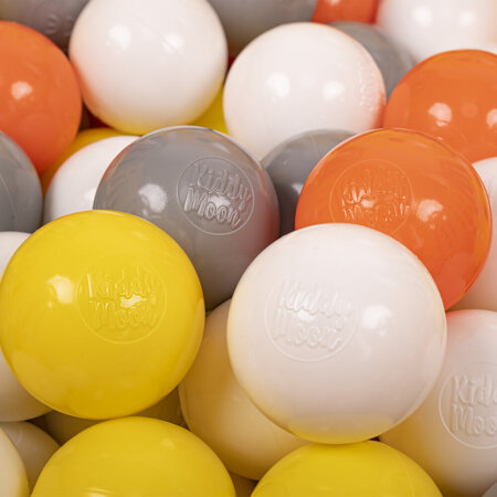 KiddyMoon Soft Plastic Play Balls 6cm /  2.36 Multi Colour Made in EU, Yellow/ White/ Grey/ Orange