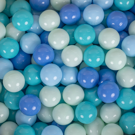 KiddyMoon Soft Plastic Play Balls ∅ 6cm / 2.36 Multi Colour Made in EU, mint-babyblue-turquoise-blue, 100 Balls/6cm-2.36in