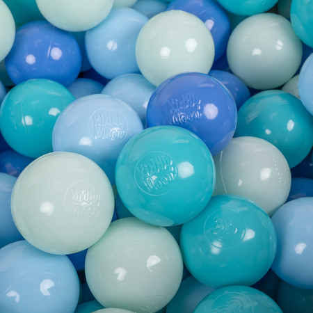 KiddyMoon Soft Plastic Play Balls ∅ 6cm / 2.36 Multi Colour Made in EU, mint-babyblue-turquoise-blue, 50 Balls/6cm-2.36in