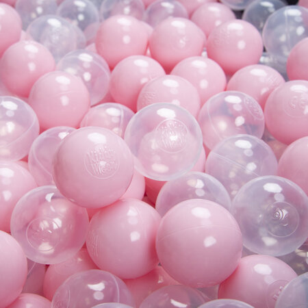 KiddyMoon Soft Plastic Play Balls ∅ 6cm / 2.36 Multi Colour Made in EU, powder pink-transparent, 300 Balls/6cm-2.36in