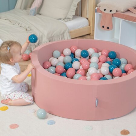 KiddyMoon Soft Plastic Play Balls 7cm/ 2.75in Multi-colour Certified Made in EU, Dark Turquoise/ Pastel Beige/ Greengrey/ Salmon Pink