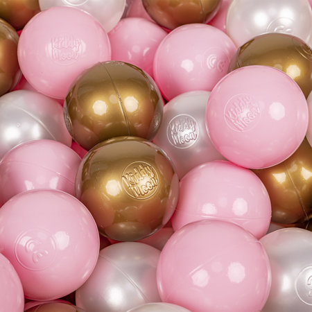 KiddyMoon Soft Plastic Play Balls 7cm/ 2.75in Multi-colour Certified Made in EU, Light Pink/ Pearl/ Gold