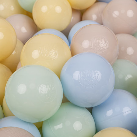 KiddyMoon Soft Plastic Play Balls 7cm/ 2.75in Multi-colour Certified Made in EU, Pastel Beige/ Pastel Blue/ Pastel Yellow/ Mint