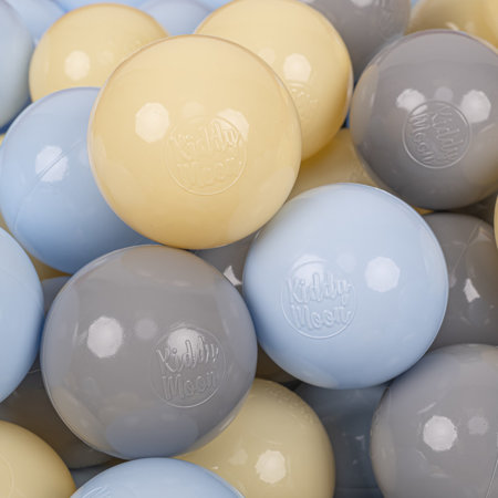 KiddyMoon Soft Plastic Play Balls 7cm/ 2.75in Multi-colour Certified Made in EU, Pastel Beige/ Pastel Yellow/ Grey