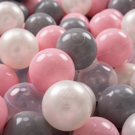 KiddyMoon Soft Plastic Play Balls 7cm/ 2.75in Multi-colour Certified, Pearl/ Grey/ Transparent/ Light Pink