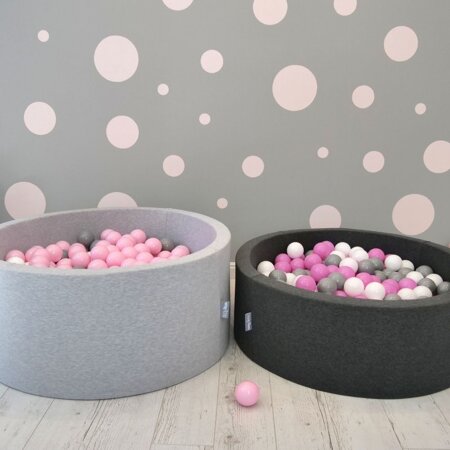 KiddyMoon Soft Plastic Play Balls ∅ 7cm/2.75in Multi-colour Made in EU, grey-white-pink, 50 Balls/7cm-2.75in