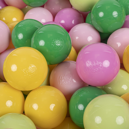 KiddyMoon Soft Plastic Play Balls ∅ 7cm/2.75in Multi-colour Made in EU, light green-green-yellow-powder pink-pink, 200 Balls/7cm-2.75in