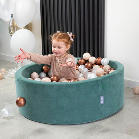 KiddyMoon Soft Plastic Play Balls ∅ 7cm/2.75in Multi-colour Made in EU, pastel beige-copper-pearl, 50 Balls/7cm-2.75in