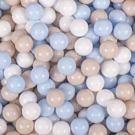 KiddyMoon Soft Plastic Play Balls ∅ 7cm/2.75in Multi-colour Made in EU, pastel beige-pastel blue-white, 200 Balls/7cm-2.75in