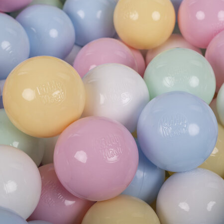 KiddyMoon Soft Plastic Play Balls ∅ 7cm/2.75in Multi-colour Made in EU, pastel blue-pastel yellow-white-mint-powder pink, 700 Balls/7cm-2.75in