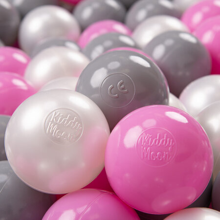 KiddyMoon Soft Plastic Play Balls ∅ 7cm/2.75in Multi-colour Made in EU, pearl-gray-pink, 300 Balls/7cm-2.75in