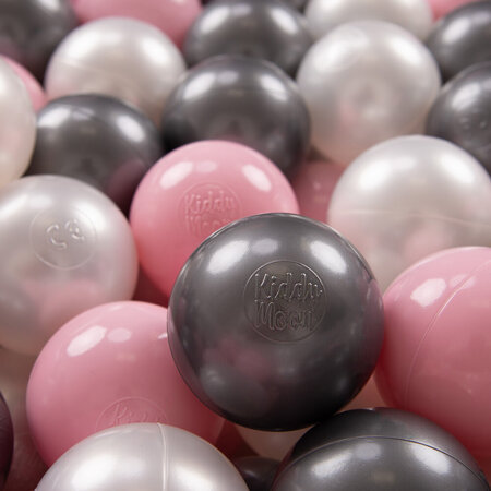 KiddyMoon Soft Plastic Play Balls ∅ 7cm/2.75in Multi-colour Made in EU, pearl-powder pink-silver, 100 Balls/7cm-2.75in