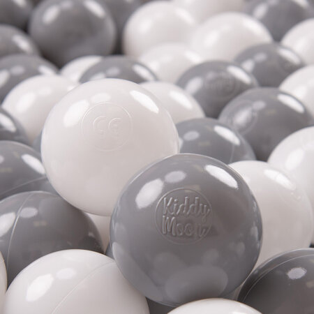 KiddyMoon Soft Plastic Play Balls ∅ 7cm/2.75in Multi-colour Made in EU, white-grey, 100 Balls/7cm-2.75in