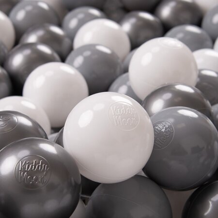 KiddyMoon Soft Plastic Play Balls ∅ 7cm/2.75in Multi-colour Made in EU, white-grey-silver, 700 Balls/7cm-2.75in