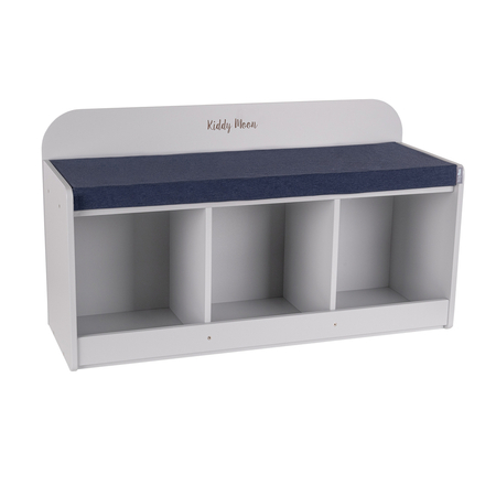 KiddyMoon Storage Bench for Kids with Foam Children Multifunctional Toy Furniture Sitting Playroom, Grey/ Dark Blue
