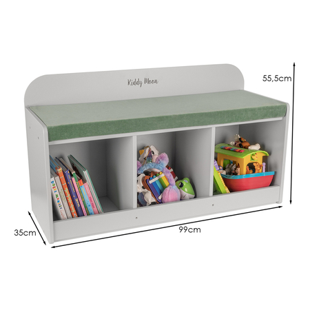 KiddyMoon Storage Bench for Kids with Foam Children Multifunctional Toy Furniture Sitting Playroom, Grey/ Dark Blue